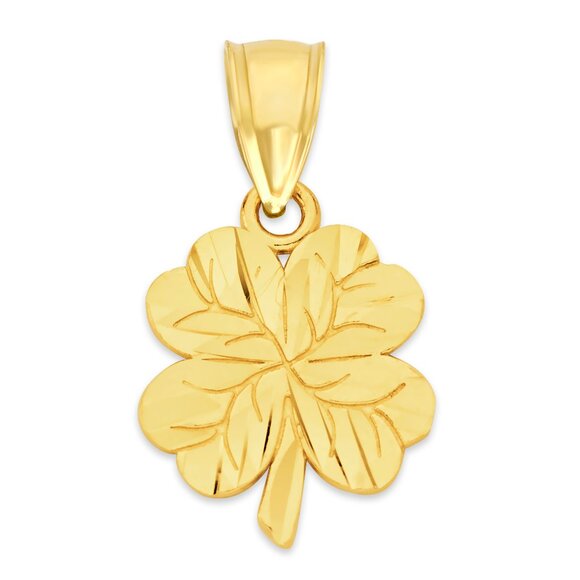 Solid 10k Gold Clover Pendant - Good Luck Jewelry Gifts for Her - Picture 1 of 5